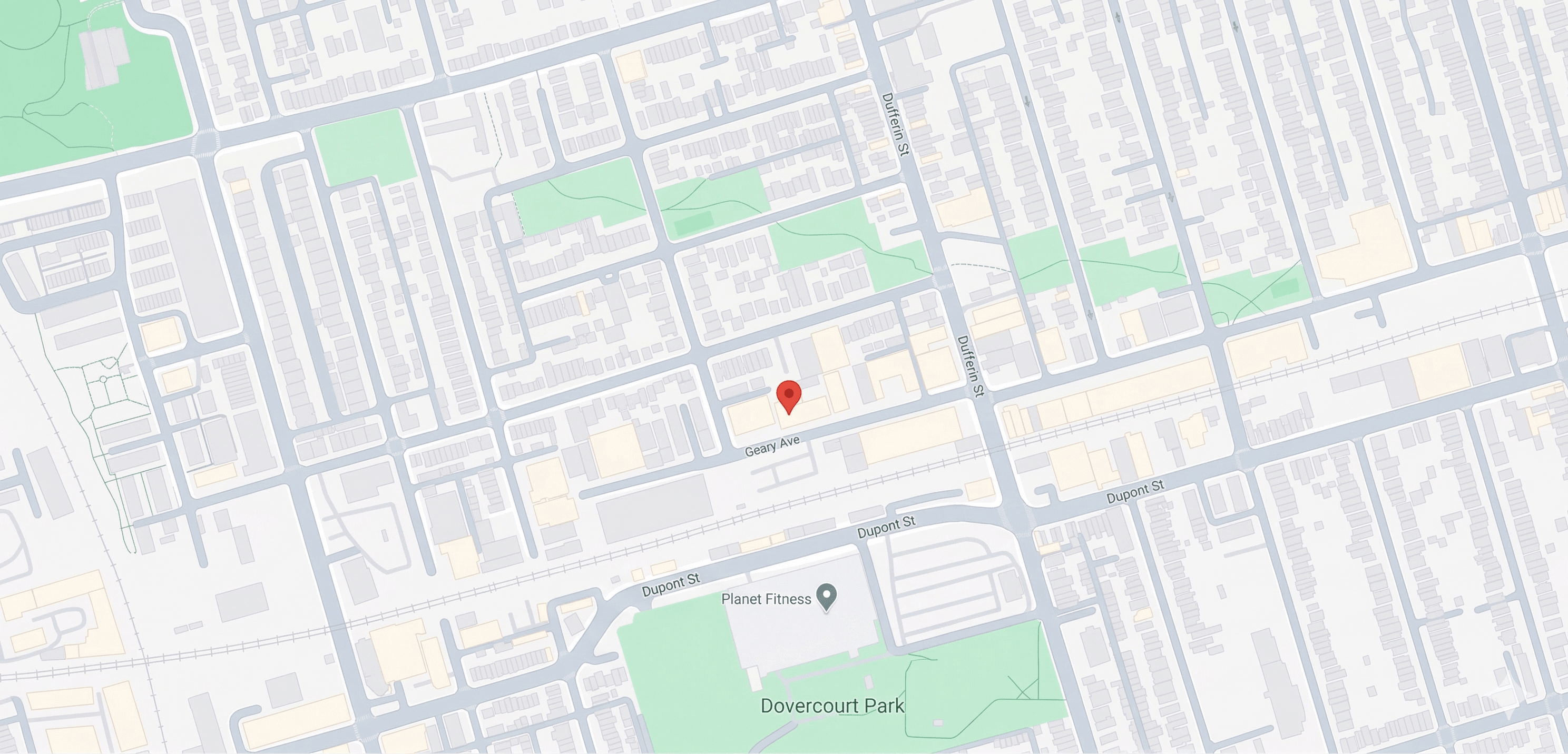 Map of the Dufferin & Dupont neighborhood surrounding 300 Geary Avenue with nearby local businesses